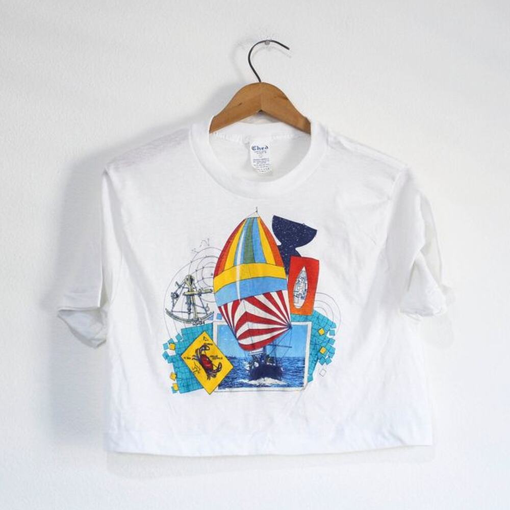 Vintage Windsurfing Crop Top T Shirt Large